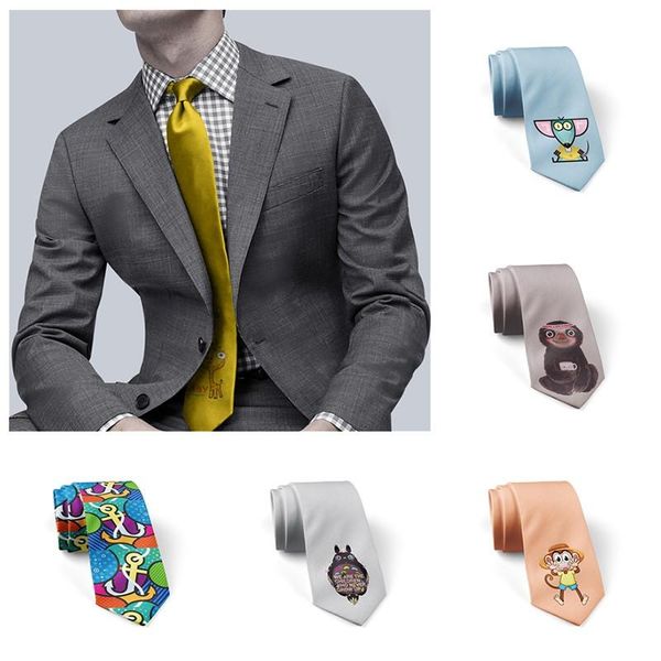 

bow ties cartoon monkey printed necktie for men 8cm slim festival party wedding business fashion casual shirt collar accessories, Black;gray