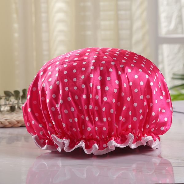 

fashion wave point shower cap satin printing multi colours double layer water proof dustproof bath hat sale 2 6qr l2