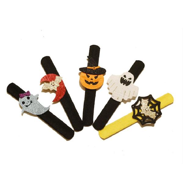 

halloween slap snap bracelet slap bracelet bat pumpkin ghost shape plush clap pat hand circle halloween party decoration prop vt0693