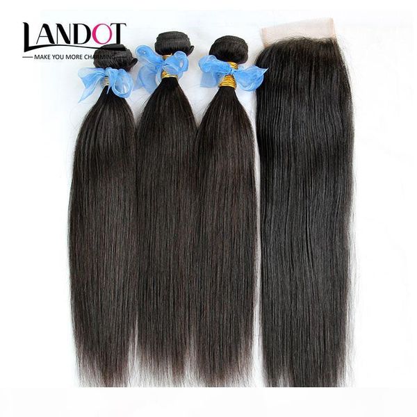 

filipino straight virgin hair weaves with closure 4pcs lot unprocessed filipino human hair 3 bundles and lace closures middle 3 part, Black