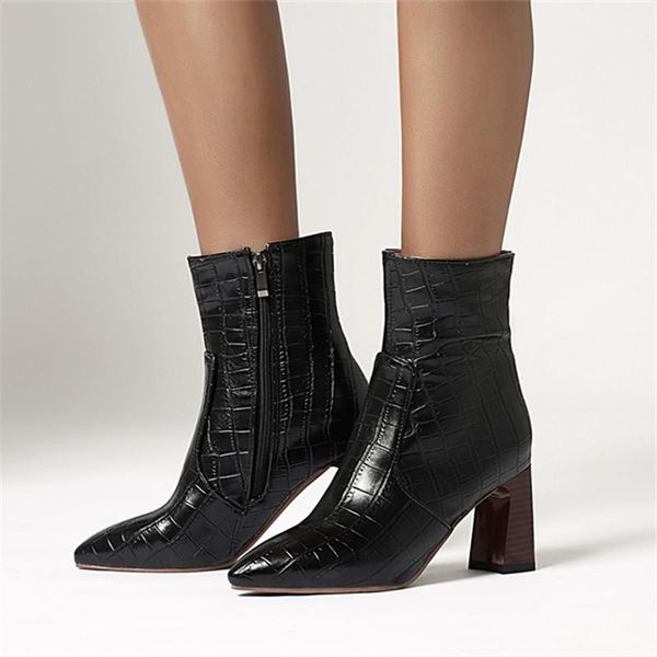 

2021autumn women boots pu leather high heel ankle boots pointed toe winter cowboy fashion western black blue yellow