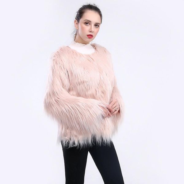 

women's fur & faux autumn 2021 coat fashion slim short artificial long sleeve warm winter s-xxxxl a179, Black