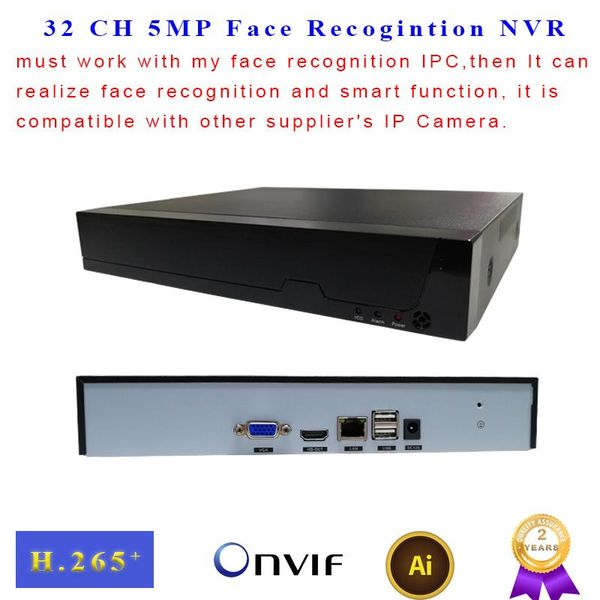 

face recognition nvr 32 ch p2p поддержка onvif 1hdmi h.265 h.264 5mp smart ip video recorder cctv nvr для ip камеры видеонаблюдения, Black;white