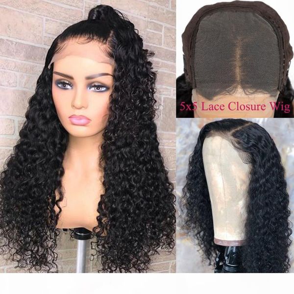 

amanda 5x5 lace closure wig brazilian water wave human hair wigs 150 density lace closure human hair wigs pre plucked wig, Black;brown