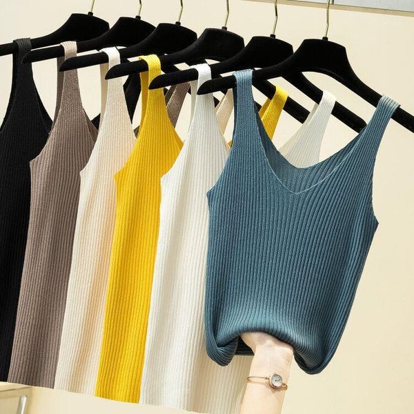 

2020 new women tank summer thin sweaters ladies v neck sleeveleess slim pull sweater female pullover femme1, White;black