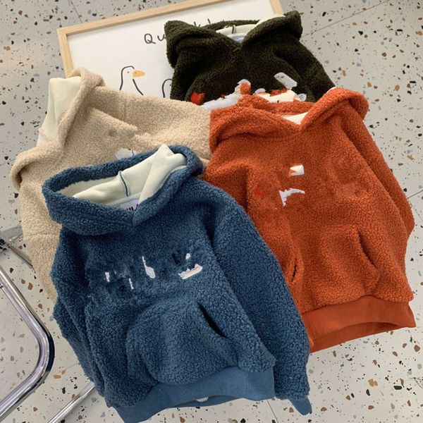 

2020 winter autumn and new children's teddy letter plush sweater pullover, Black