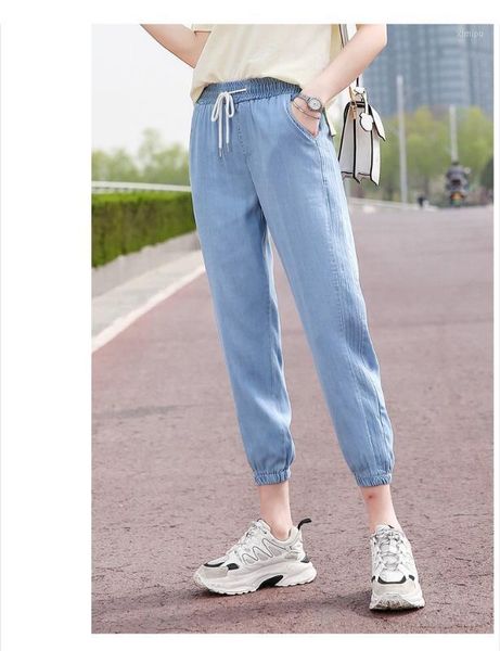 

a186-jeans women's thin nine point ultra thin 2020 new summer loose casual pants show pants children1, Blue