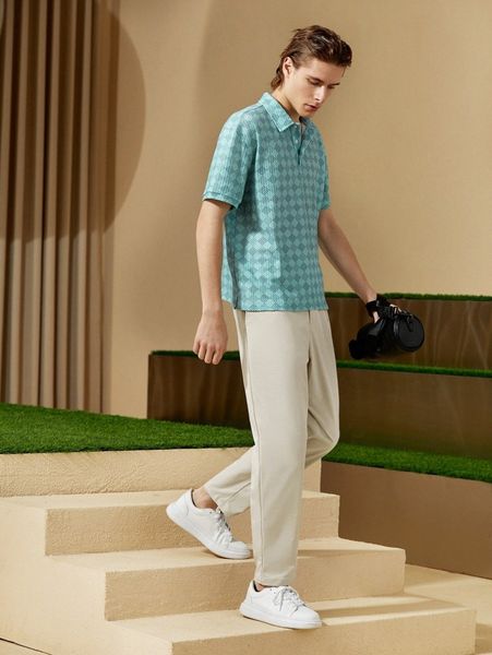 

men solid carrot cropped pants b2l8#, Black