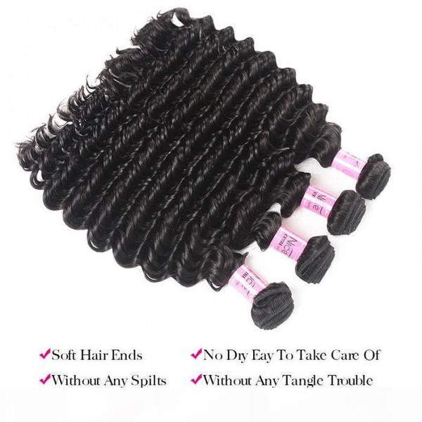 

tkwig 4pcs lot malaysian deep wave virgin hair weft human hair for african american women medium length, Black;brown