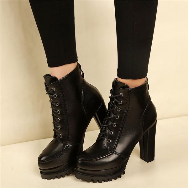

boots ymechic size34-40 short plush ankle for women 2021 autumn winter 10cm high heels female cross-tied casual shoes woman, Black