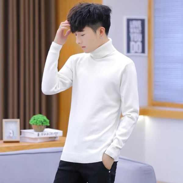 

winter new men's men's sweaters turtleneck long sleeve plain turtleneck sweaters black brand knitted, White;black
