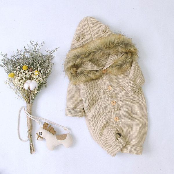 

pullover 0-24m born kid baby boy girl sweater winter warm thick romper hooded long sleeve jumpsuit cute sweet children, Blue