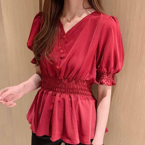 

women blouses blusas mujer camisas short sleeve women shirts v-neck chiffon blouse shirt blouse 2021 blusa d302, White