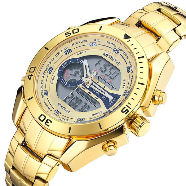 

stainless fashion double steel display stryve waterproof electronic quartz men's watch s8019 9j9o, Slivery;brown