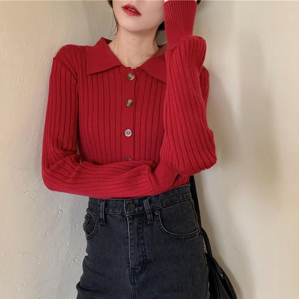

dtstarzg fashion slim turn down collar cardigan autumn winter casual solid color elegant knitted novelties women warm sweater, White;black