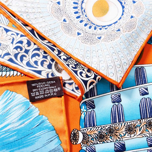 

manual hand rolled twill silk scarf women palace tassel square scarves echarpes foulards femme wrap bandana hijab 90cm90cm, Blue;gray