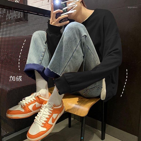 

2020 winter men's loose youth wash jeans thickened velvet high waist fashion casual pants straight blue denim trouser s-2xl1