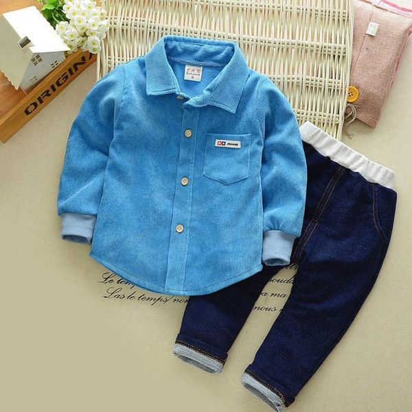 

baby boys clothing set fashion casual suit long sleeve and denim pants autumn children's clothing suit baby cotton shirt, White
