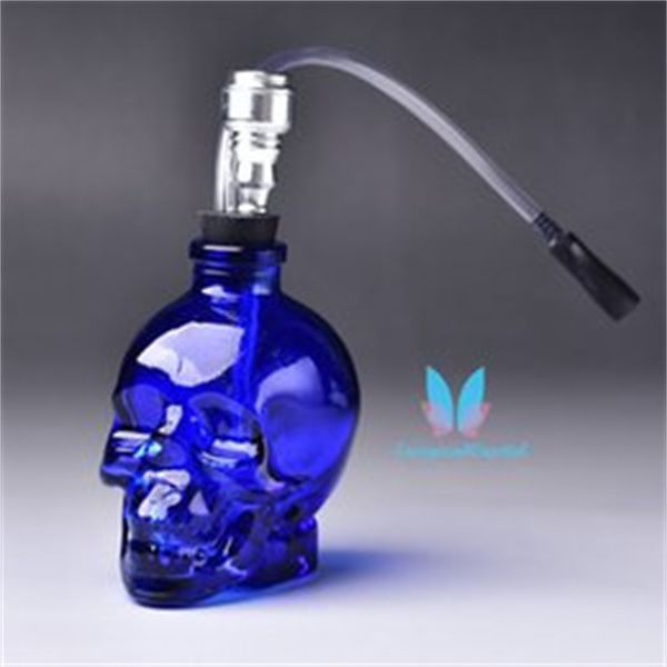 Blaue Shisha Wasserpfeife Glas BONG Bubbler Totenkopfform Rauchtabak