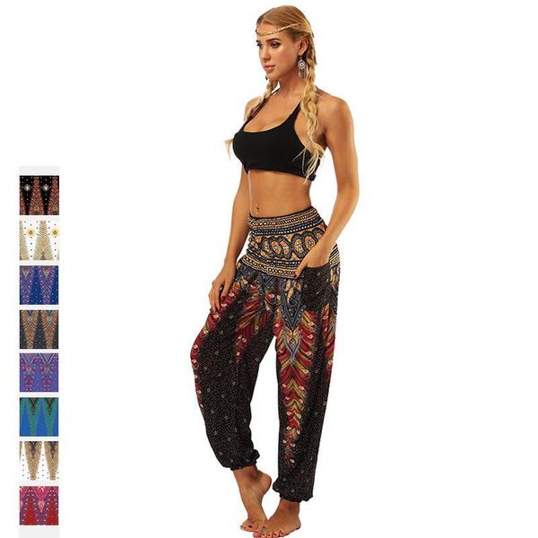 

new boho style leggings sport women fitness yoga pants elastic waist women's casual print stretchy wide leg lounge long pants, White;red