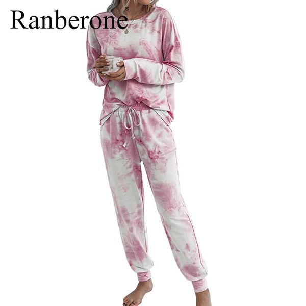 

ranberone 2 pieces sets suits women sports gym tie dyed streetwear ladies home suits sets female casual loose tracksuit new, White;black