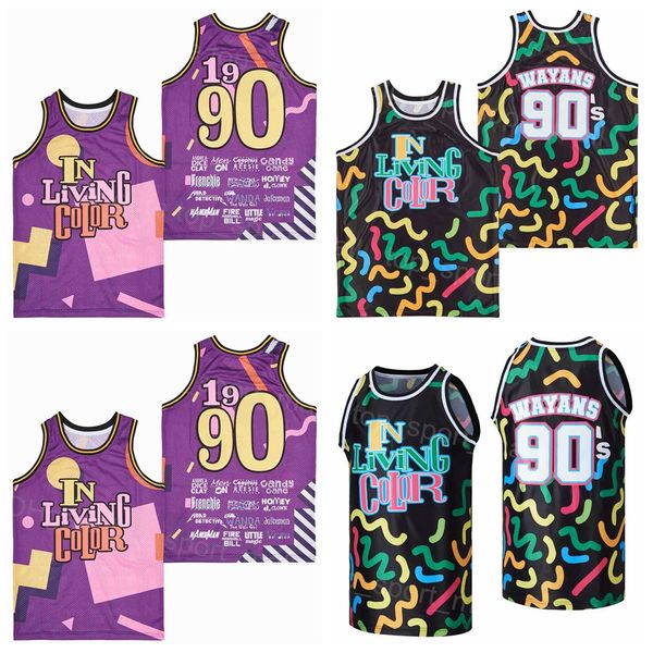 

men movie tv series in living color jersey 90 wayans basketball 1990 hip hop color black purple for sport fans breathable hiphop all stitche