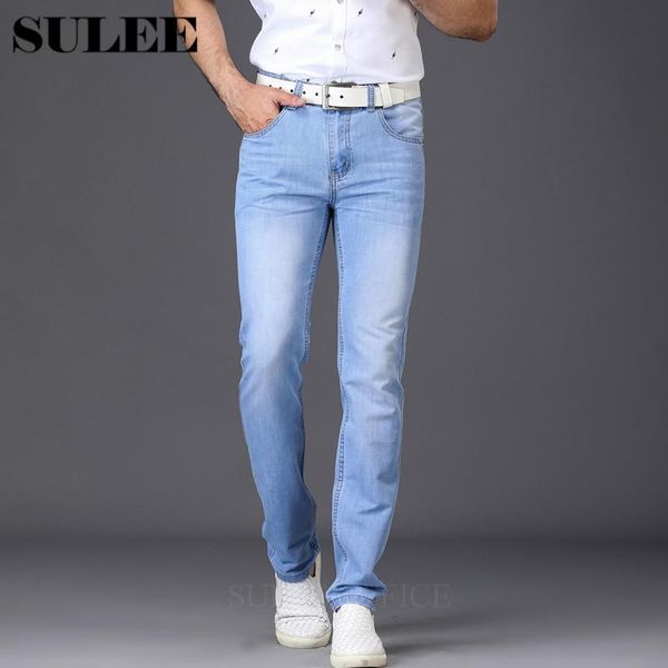 

sulee brand 2020 new fashion utr thin light men's casual summer style jeans skinny jeans trousers tight pants solid colors, Blue