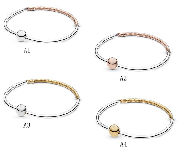 Echtes S925-Sterlingsilber für Pandora-Armband mit glatter Schlangenknochennaht, einfaches DIY-Armband, Perle, Liebesherz, blauer Crysta-Charm für Armband-DIY-Perlen-Charms