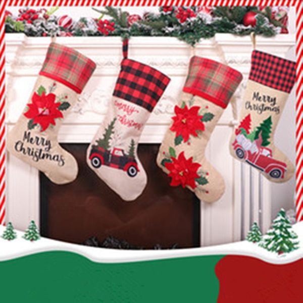 

new christmas stocking gift bag large red flower christmas candy bags christmas decoration socks, Pink;yellow