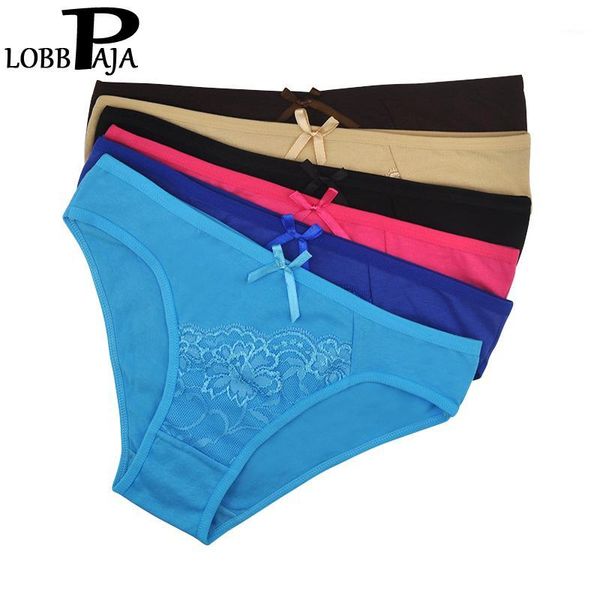 LOBBPAJA 6 PCS Pack Mulheres Roupa Interior de Algodão Calcinha Sexy Renda Sólida Cintura Baixa Macia Meninas Cuecas Senhoras Calcinhas para Mulheres LP1901228r