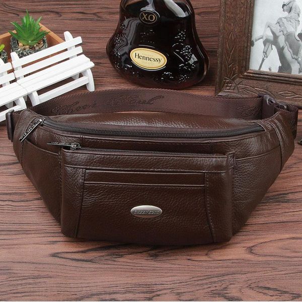 

waist bags men fanny bag genuine leather fashion travel motion hip belt cell phone case purse single messenger back pack chest pack1