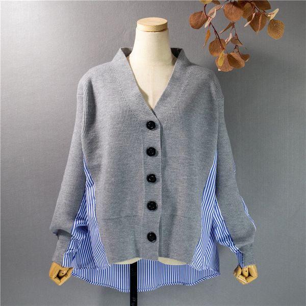 

colorfaith autumn women's sweaters patchwork srtiped knitting v-neck stylish knitted button cardigans loose swc1816 201203, White;black