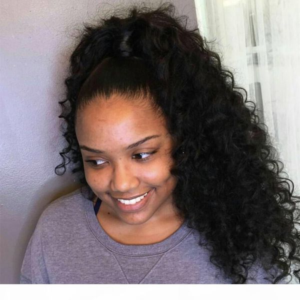 

бразильская человеческих волос kinky завитые ponytails для черных волос 160г афро-американских завитые конский хвост волос кусочки (1b, Black