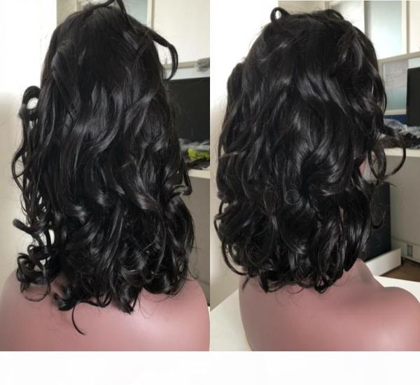 

loose wave bob full lace wigs virgin indian hair natural color long wavy bob lace front wig ing, Black;brown