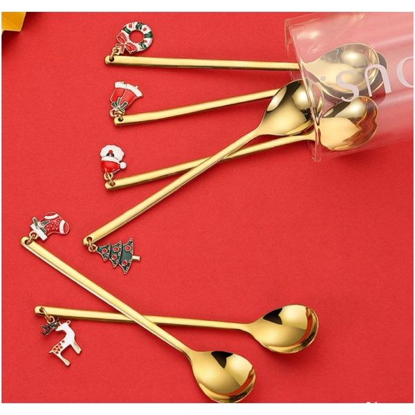 

new year stainless christmas spoon food grade safety kids tableware learning spoon for home christmas party table gift wholesale f wmttyw
