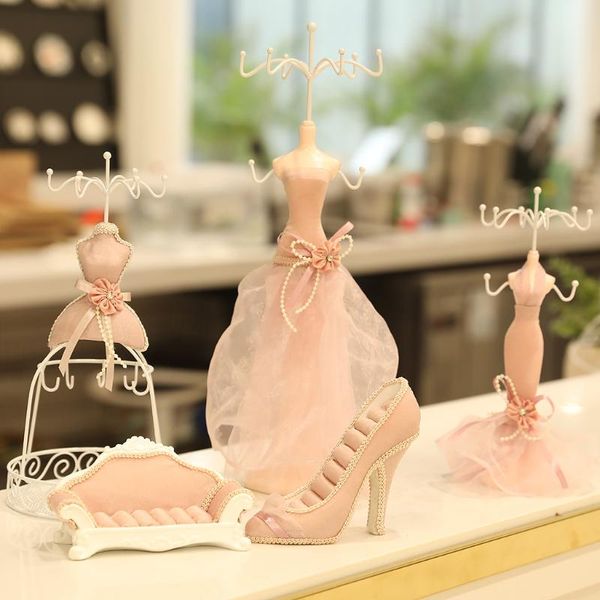 

cute lady girls room ornament mannequin dress earring necace ring holder, Pink;blue