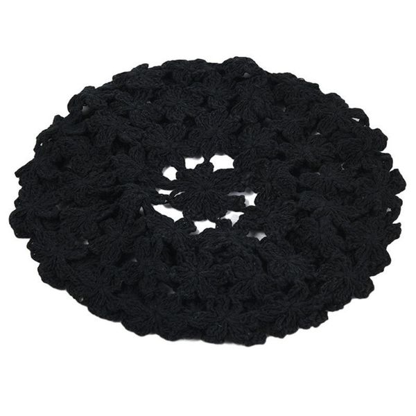 

women handmade crochet beret cap solid color hollow floral vintage painter hat 23ge, Blue;gray