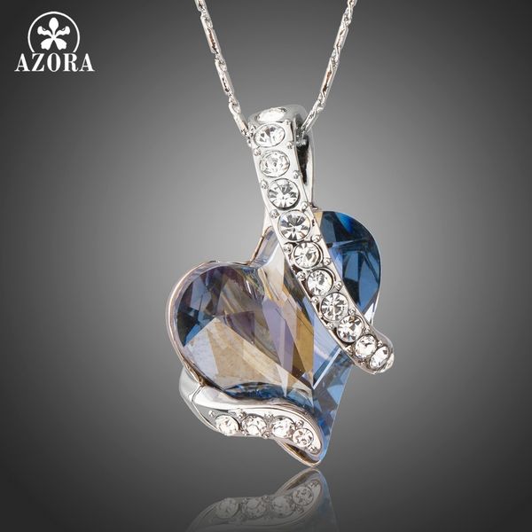 

азоры forever love light blue heart stellux австрийский кристалл классический кулон ожерелье на день святого валентина подарок любви tn0195, Silver