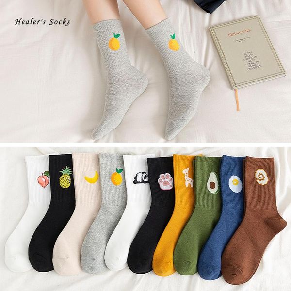 

socks & hosiery fruit fashion men and women cotton color avocado banana giraffe panda soft happy funny cute girls japanese sockings, Black;white