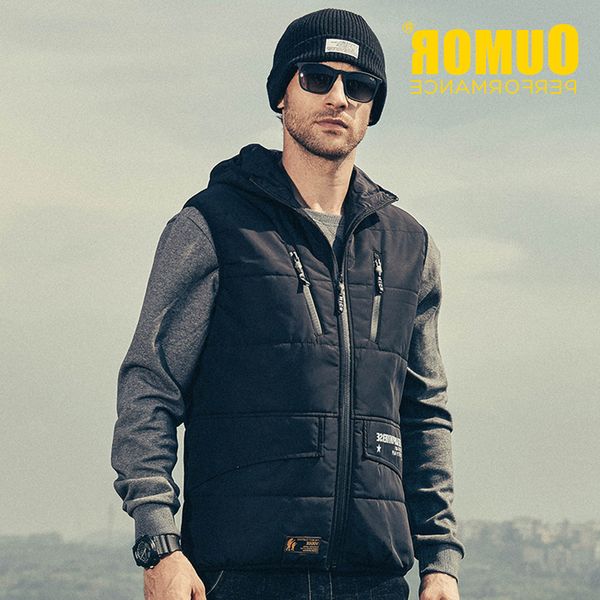 

oumor outdoor winter new hooded cargo tactical outerwear fish multi pocket sleeve jacket vests coat men