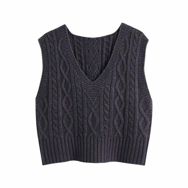 

2021 women sweater vest v neck twisted pull jumpers sleeveless knit vest casual spring for girls chic pull, Black;white