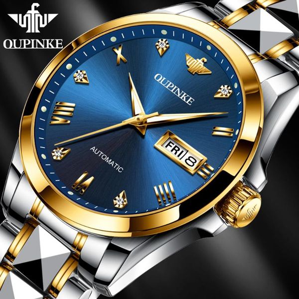 

oupinke brand men mechanical watch tourbillon stainless steel automatic watch waterproof sapphire glass men 3171, Slivery;brown
