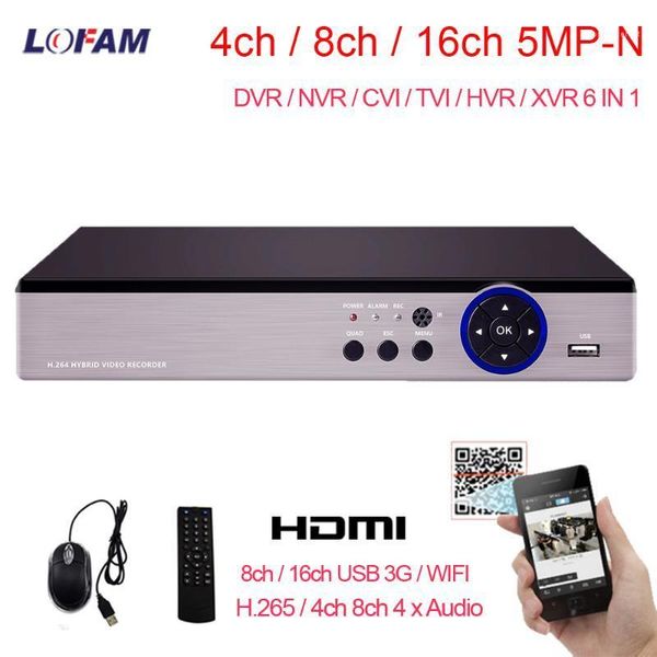 

kits lofam 5mp n ahd cctv video surveillance recorder dvr 4ch 8ch 16ch security nvr for analog ip network cameras h.2651, Black;white