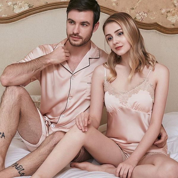 

sleep set lovers summer new nightwear casual kimono bathrobe gown intimate lingerie male satin turn-down collar home clothes1, Black;brown