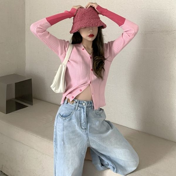 

autumn 2020 new single breasted v-neck long sleeve cardigan slim korean short knitwear outerwear for women