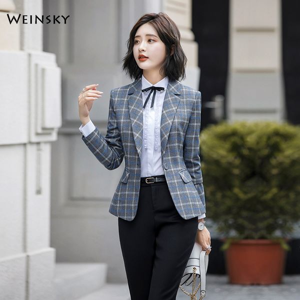 

2019 new fashion business interview plaid suits women work office ladies long sleeve slim casual blazer