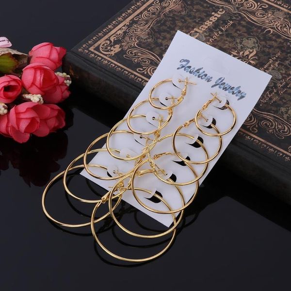 

6 pairs/lot big hoop earrings simple style earring engagement gift jewelry sliver/gold, Golden;silver
