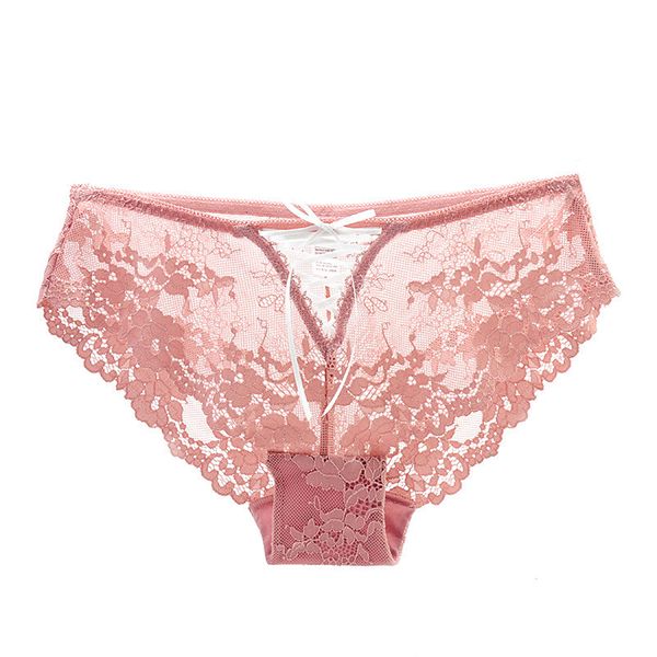 

women's pure cotton hollow sweet ribbon lace decoration comfortable soft breathable low waist panties, Black;pink