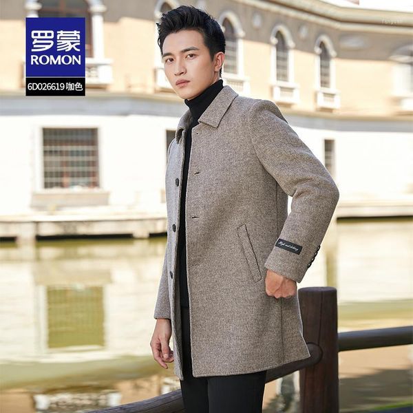 

romon 2020 winter men's double-sided woolen coat thickened wool coat removable down liner 6d026618 6d0266191, Black