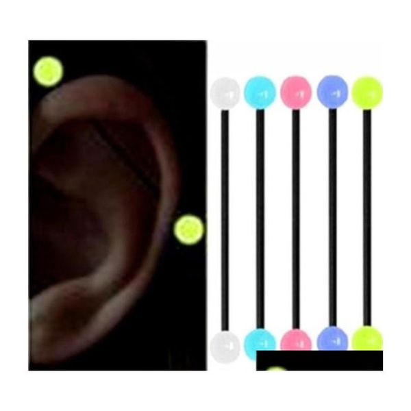 

glow in the dark acrylic industrial bar scaffold ear barbell ring piercing earring body jewelry zjftd, Silver